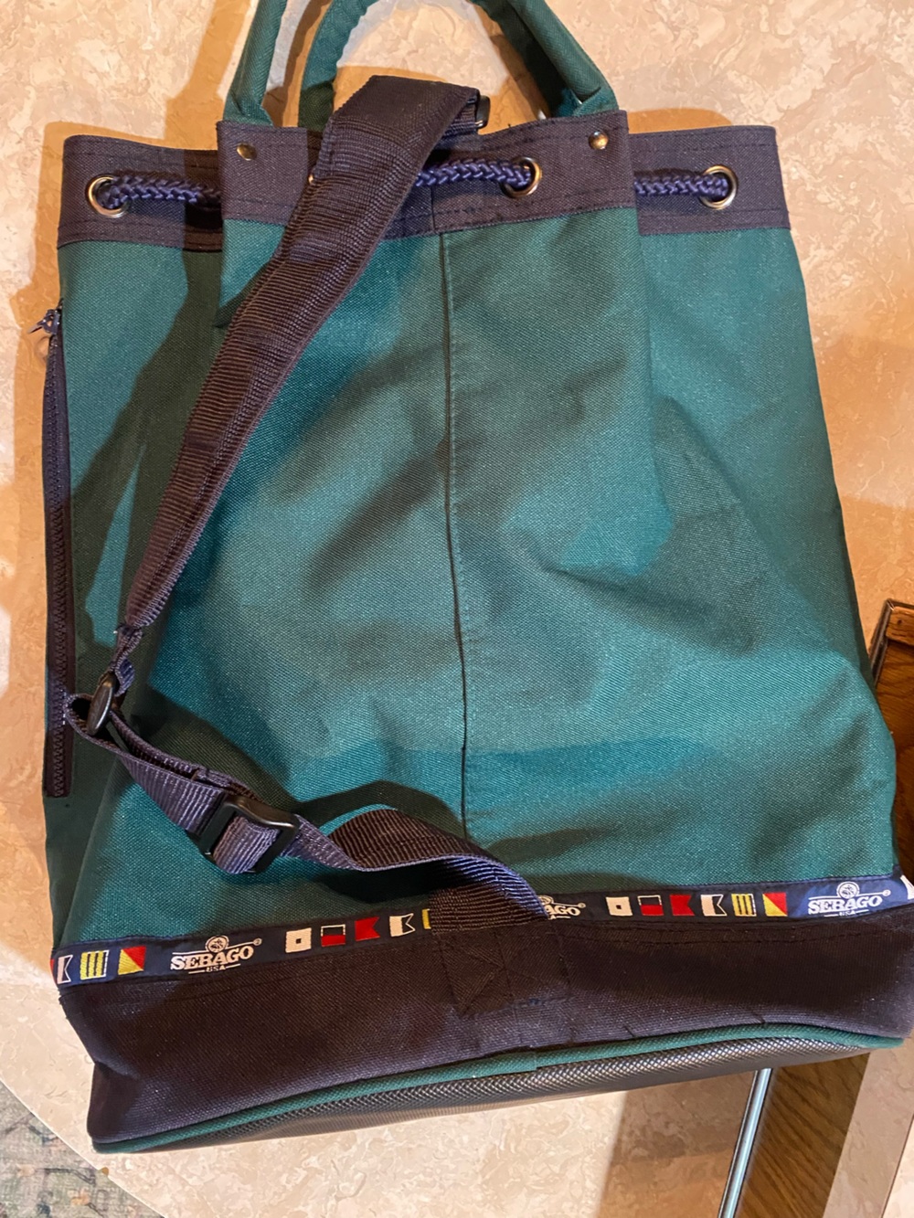 Sebago Green Drawstring Backpack with Navy Trim - Picture 2 of 7